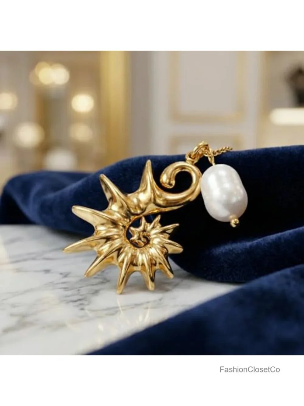 Gold Plated Conch Pendant Necklace Boho Seashell Charm